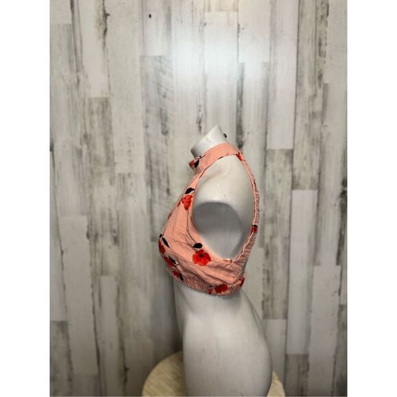 ZARA Pink Floral Linen Blend Backless Halter Crop Top Size Medium - Picture 2 of 6
